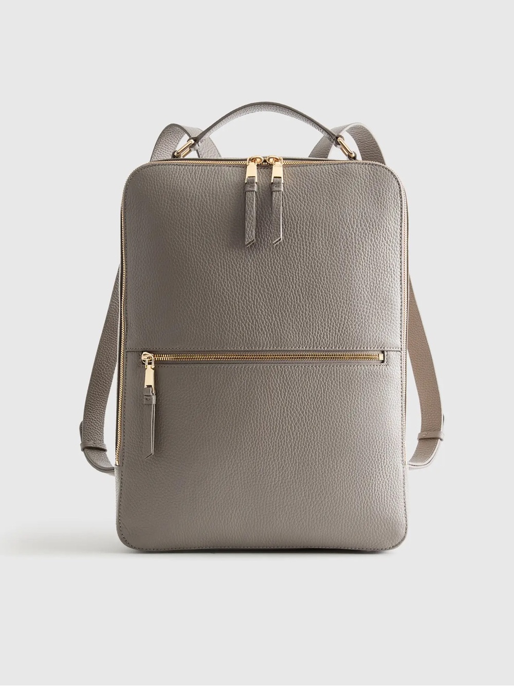 Quince Taupe Leather Backpack with Gold Hardware
